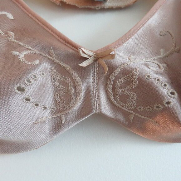 VINTAGE MINIMZER BY LILYETTE Satin Embroidered Bra in Nude Beige - Size 36B - Picture 4 of 15